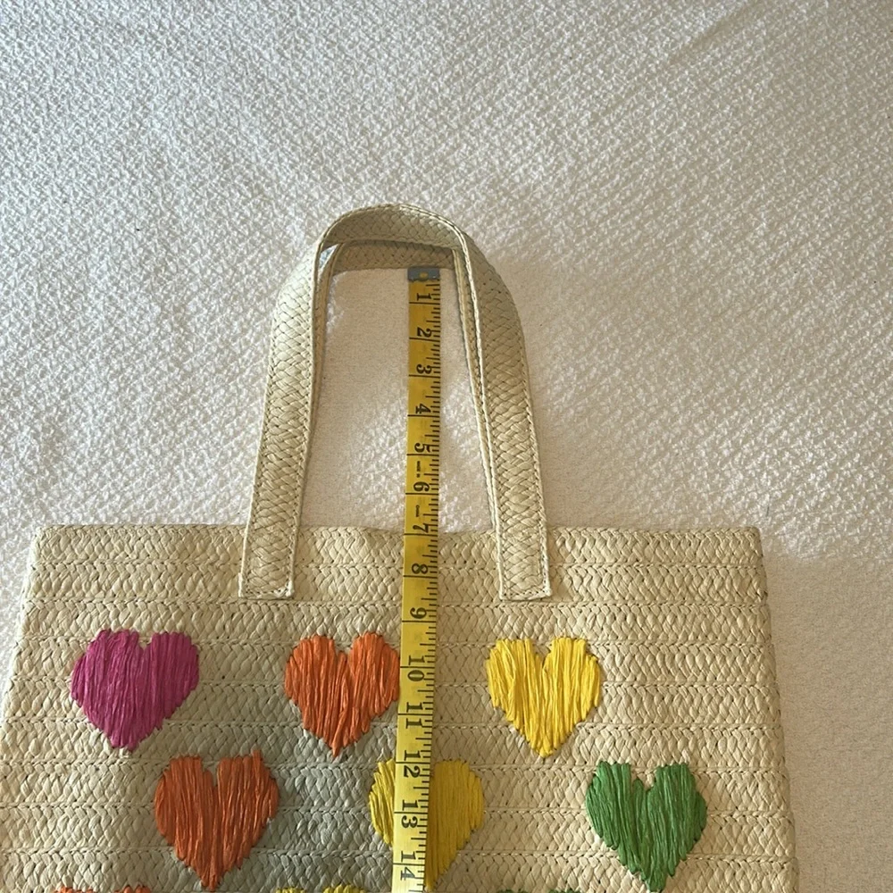 NWOT Mark & Graham Colorful Hearts Straw Beach Tote Book Baby School Travel… - Picture 4 of 9
